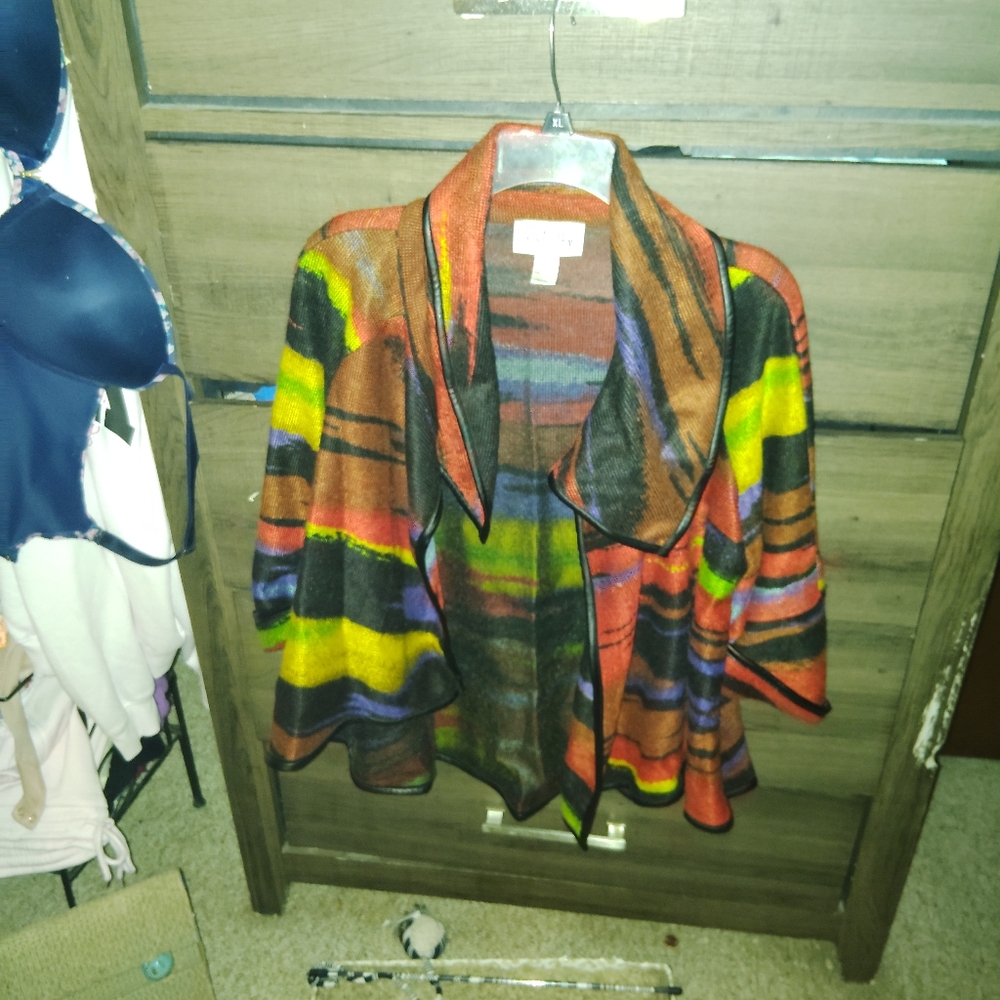 JOSEPH RIBKOFF 90's Watercolor Striped Shawl Sweater - Size 8 - Picture 3 of 7